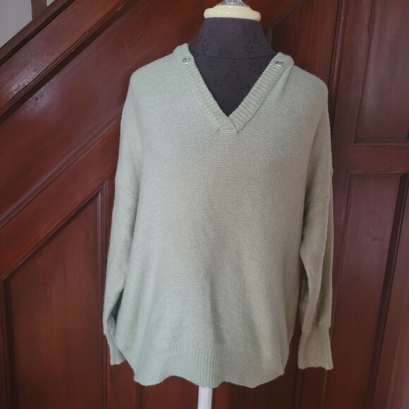Joie Sage Green Knit Hooded Sweater Size L - Picture 2 of 7